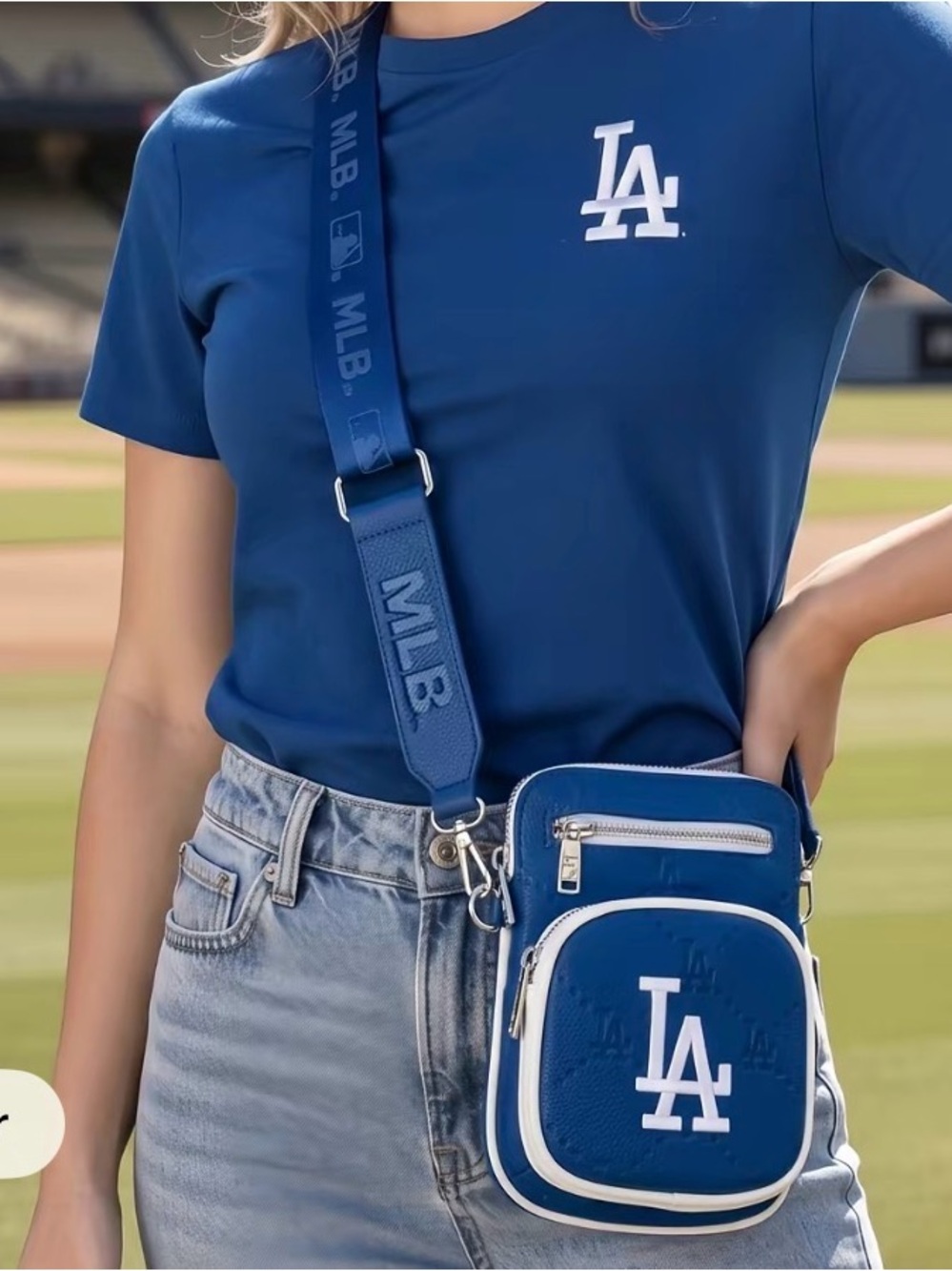 MLB Blue Los Angeles Dodgers Crossbody Bag with White Logo